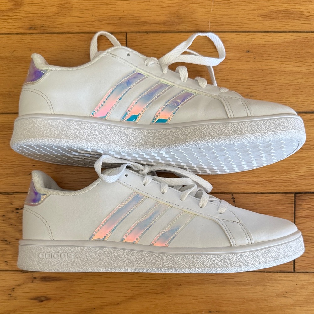 Adidas White Shoes with Iridescent Accents